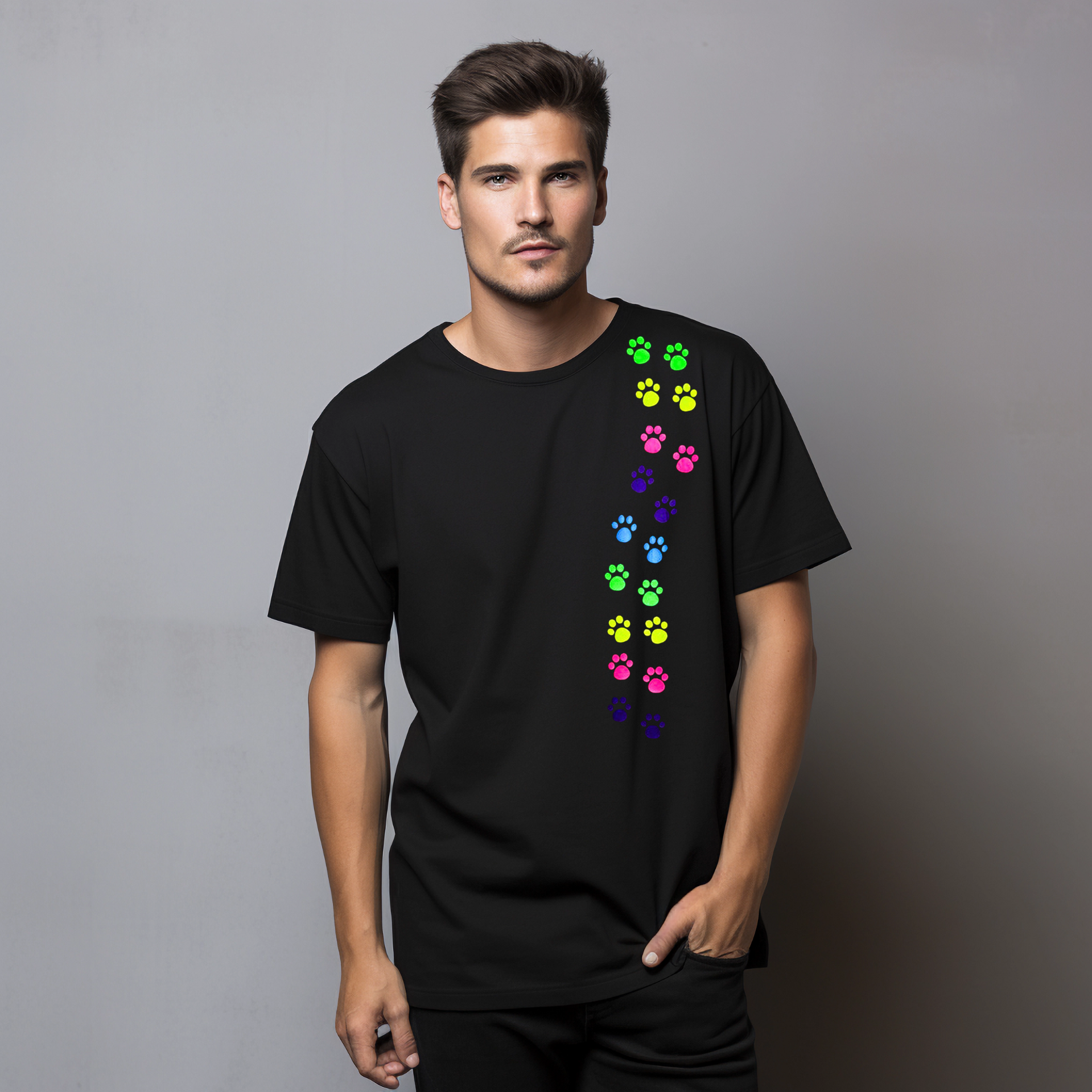 T-shirt with colored paws (paw print) - Image 2
